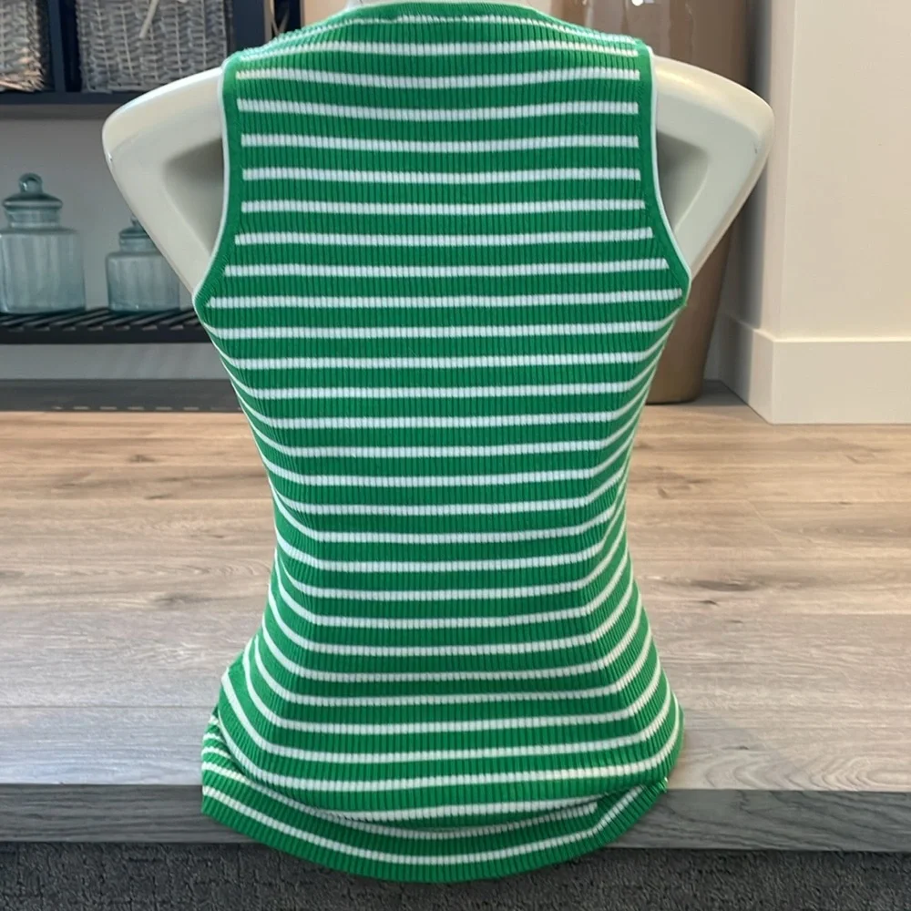 Green & Whit Striped  Sweater Ribbed  Tank . - Picture 3 of 7